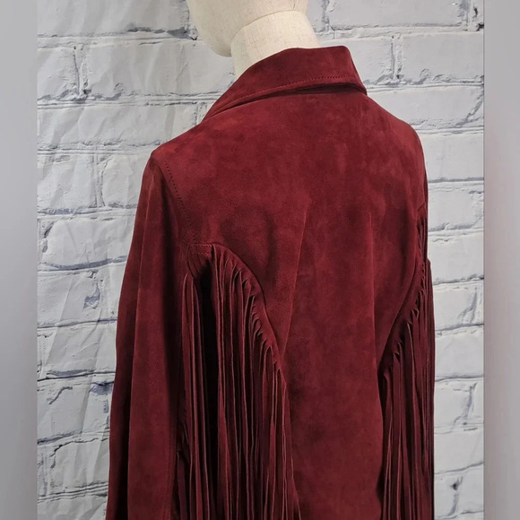 Nasty Gal Women's Leather Real Suede Jacket Fringe Western Boho Red Small - Picture 7 of 16